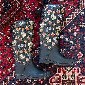 Coach Women's Black Floral Tall Rain Boots